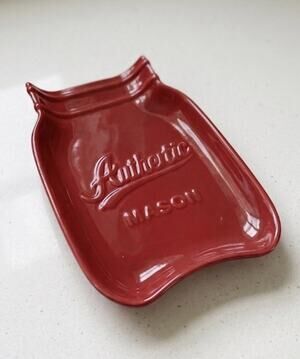 Authentic Mason Red Jar Shape Ceramic Spoon Rest Kitchen Trinket Dish,EUC